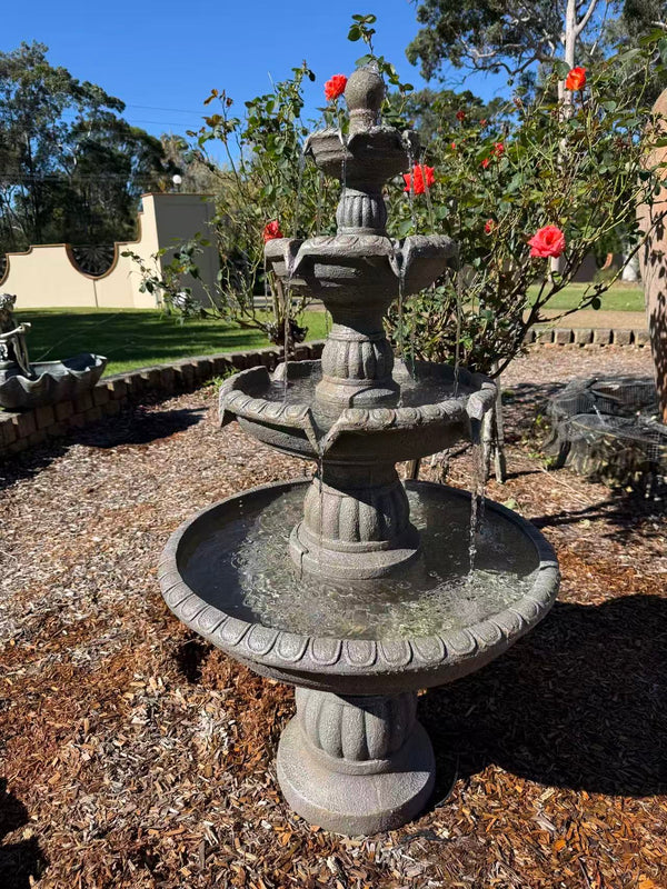Siglo Spanish 4 Tier Fountain with Electric Pump - Grey Earthy Stone | 12 Month Warranty