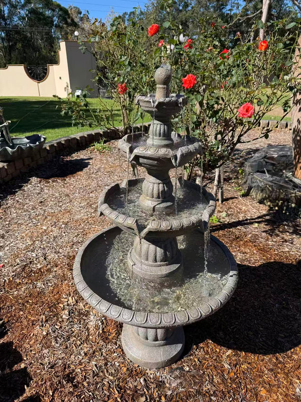 Siglo Spanish 4 Tier Fountain with Electric Pump - Grey Earthy Stone | 12 Month Warranty