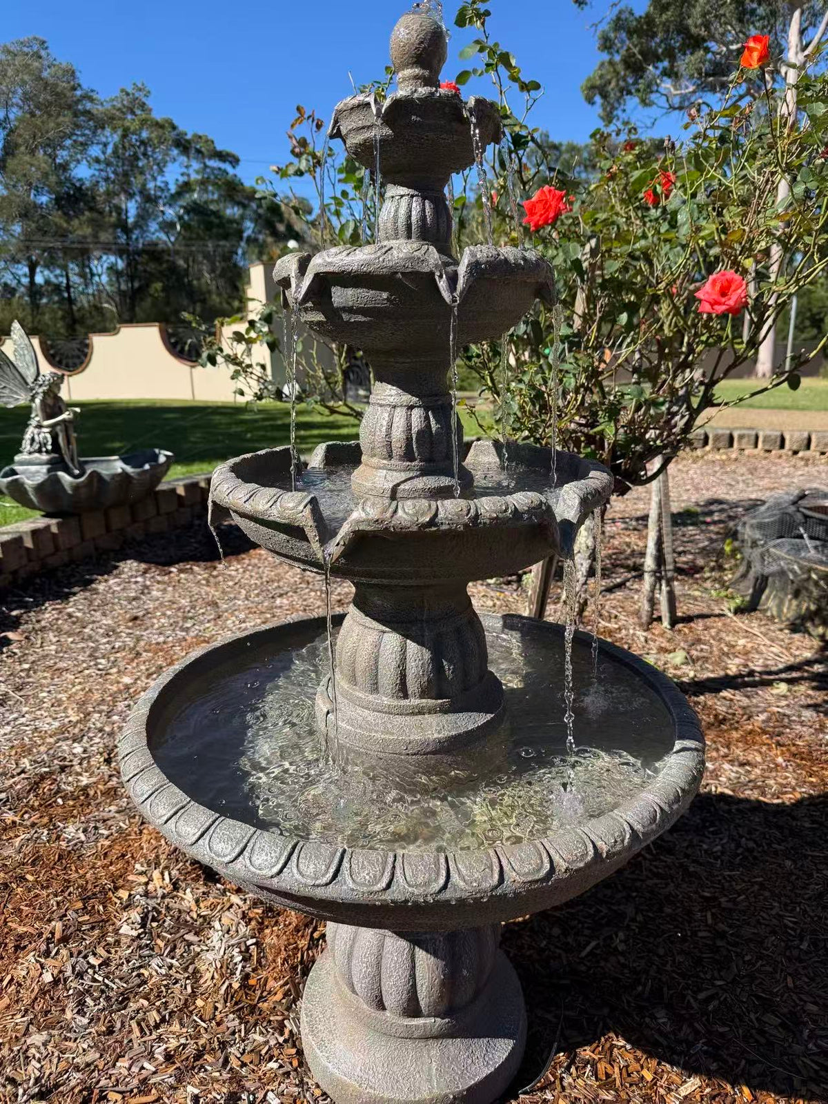 Siglo Spanish 4 Tier Fountain with Electric Pump - Grey Earthy Stone | 12 Month Warranty