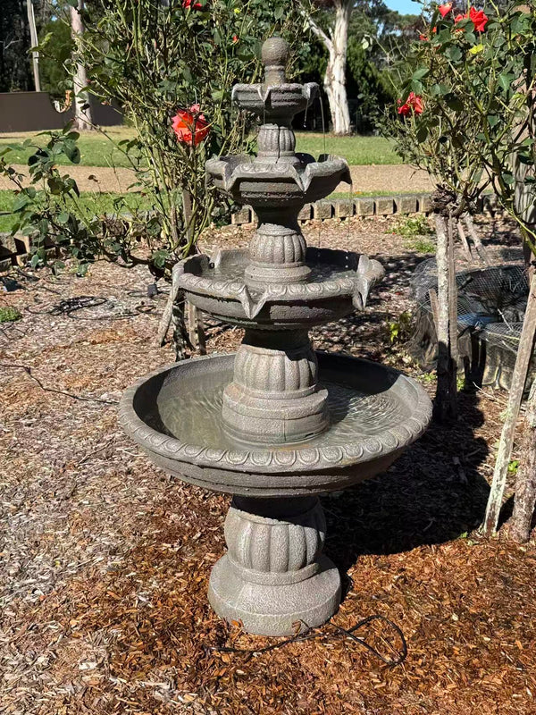 Siglo Spanish 4 Tier Fountain with Electric Pump - Grey Earthy Stone | 12 Month Warranty