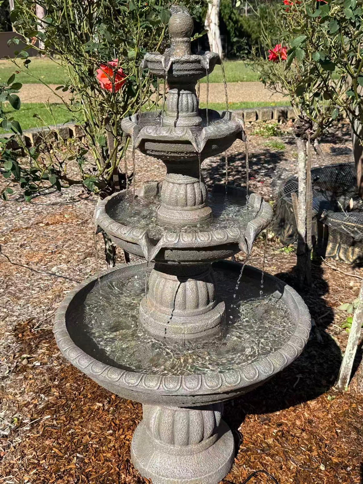 Siglo Spanish 4 Tier Fountain with Electric Pump - Grey Earthy Stone | 12 Month Warranty
