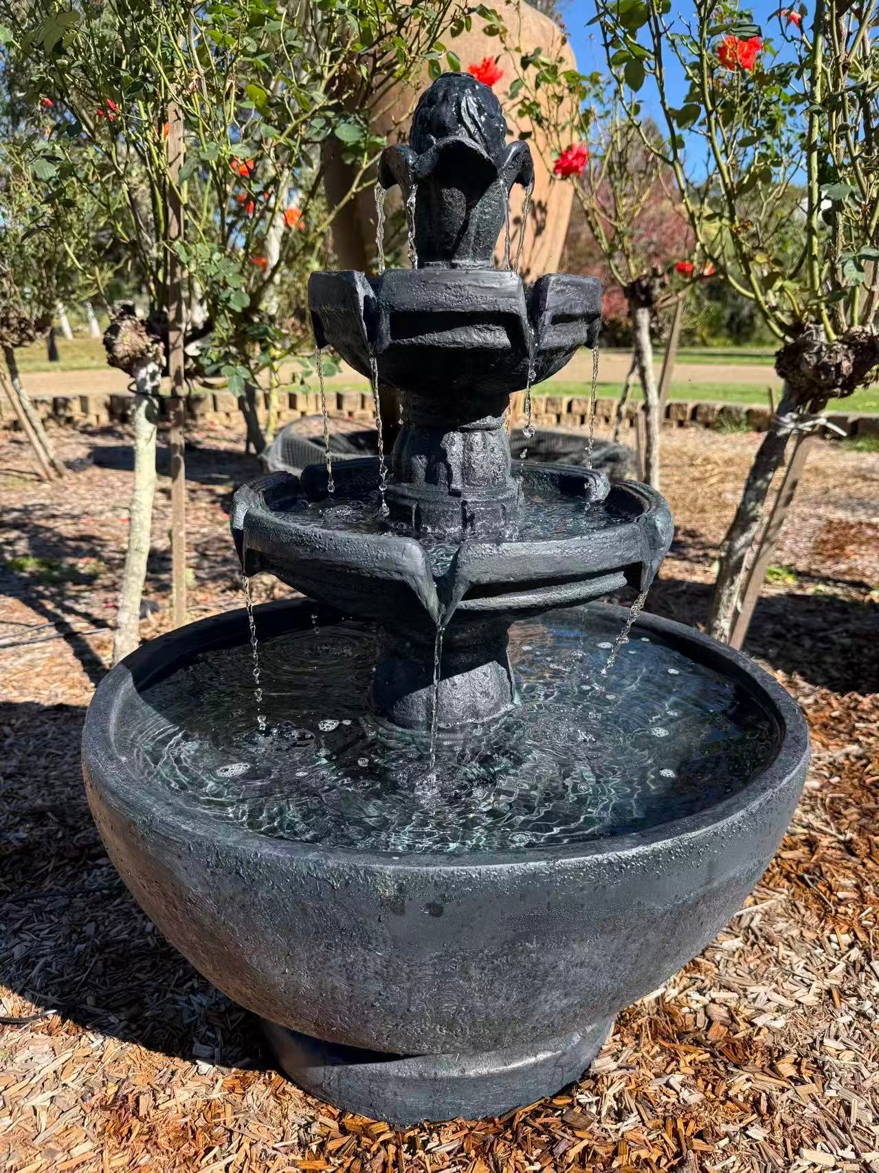 Estirada 3 Tier Fountain with Oval Base - Dark Grey/Black | Electric Pump & 12 Month Warranty