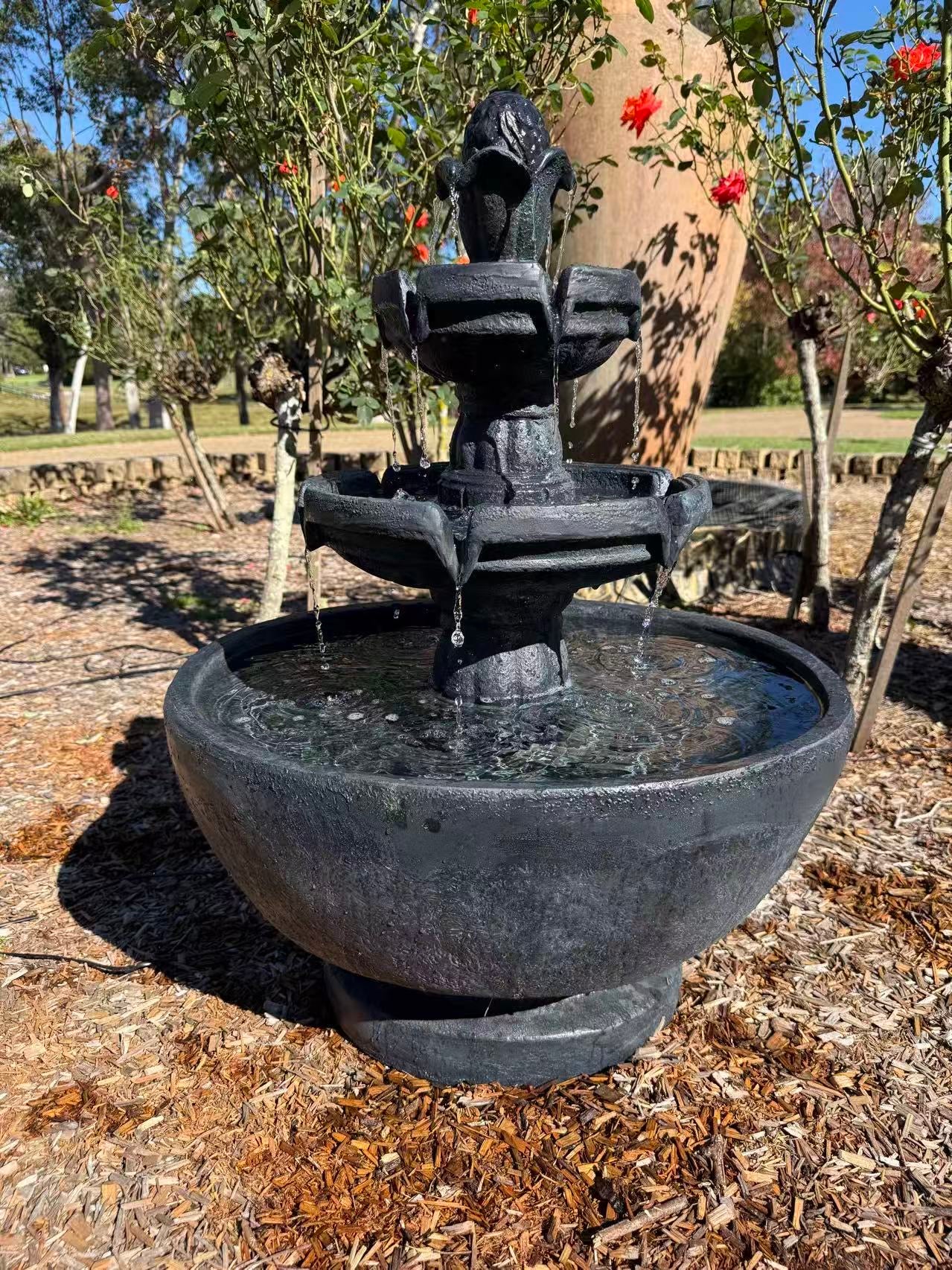 Estirada 3 Tier Fountain with Oval Base - Dark Grey/Black | Electric Pump & 12 Month Warranty