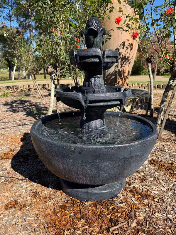 Estirada 3 Tier Fountain with Oval Base - Dark Grey/Black | Electric Pump & 12 Month Warranty