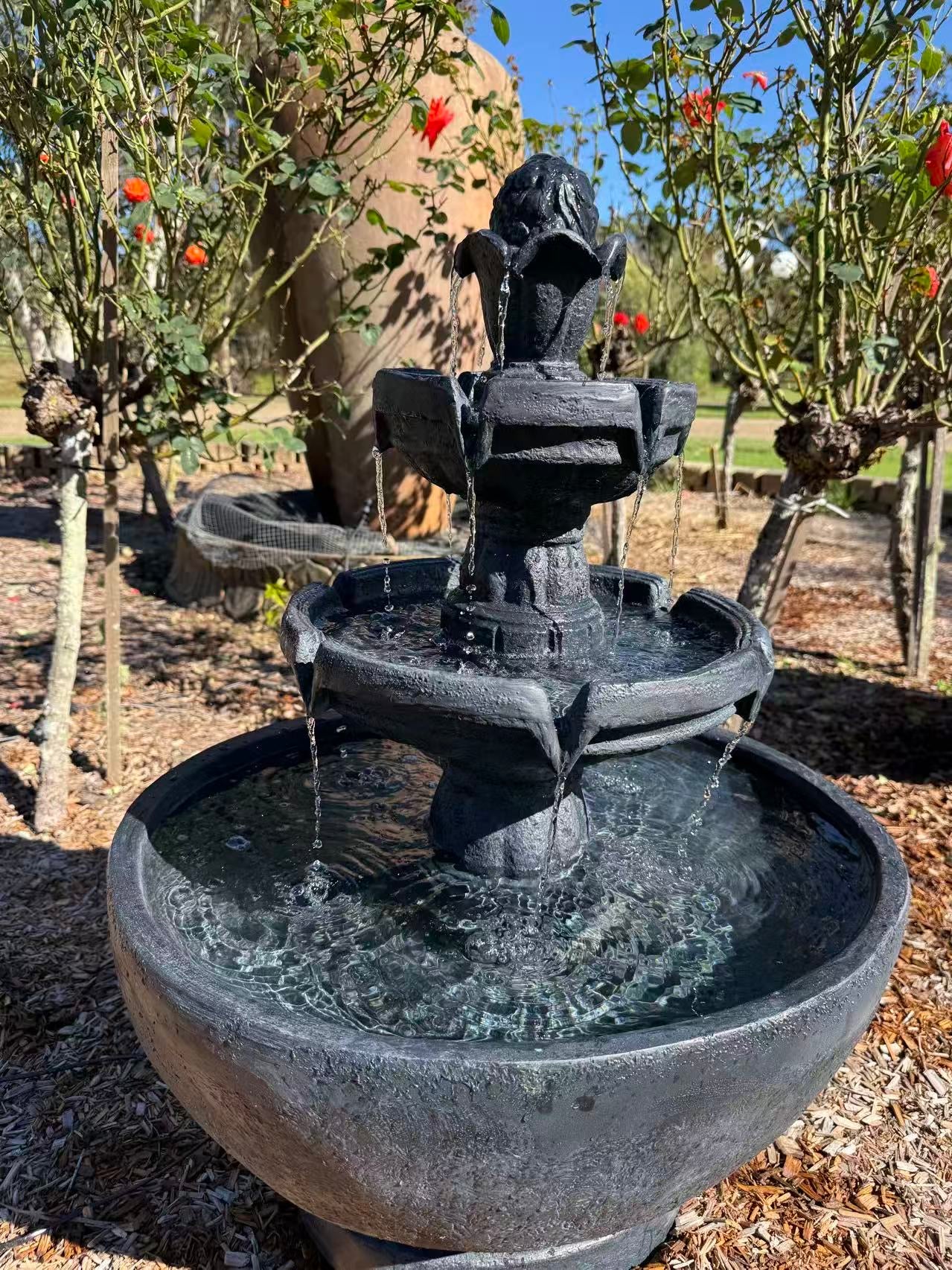 Estirada 3 Tier Fountain with Oval Base - Dark Grey/Black | Electric Pump & 12 Month Warranty