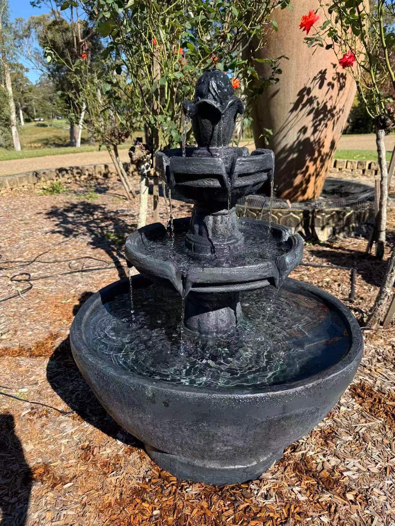 Estirada 3 Tier Fountain with Oval Base - Dark Grey/Black | Electric Pump & 12 Month Warranty