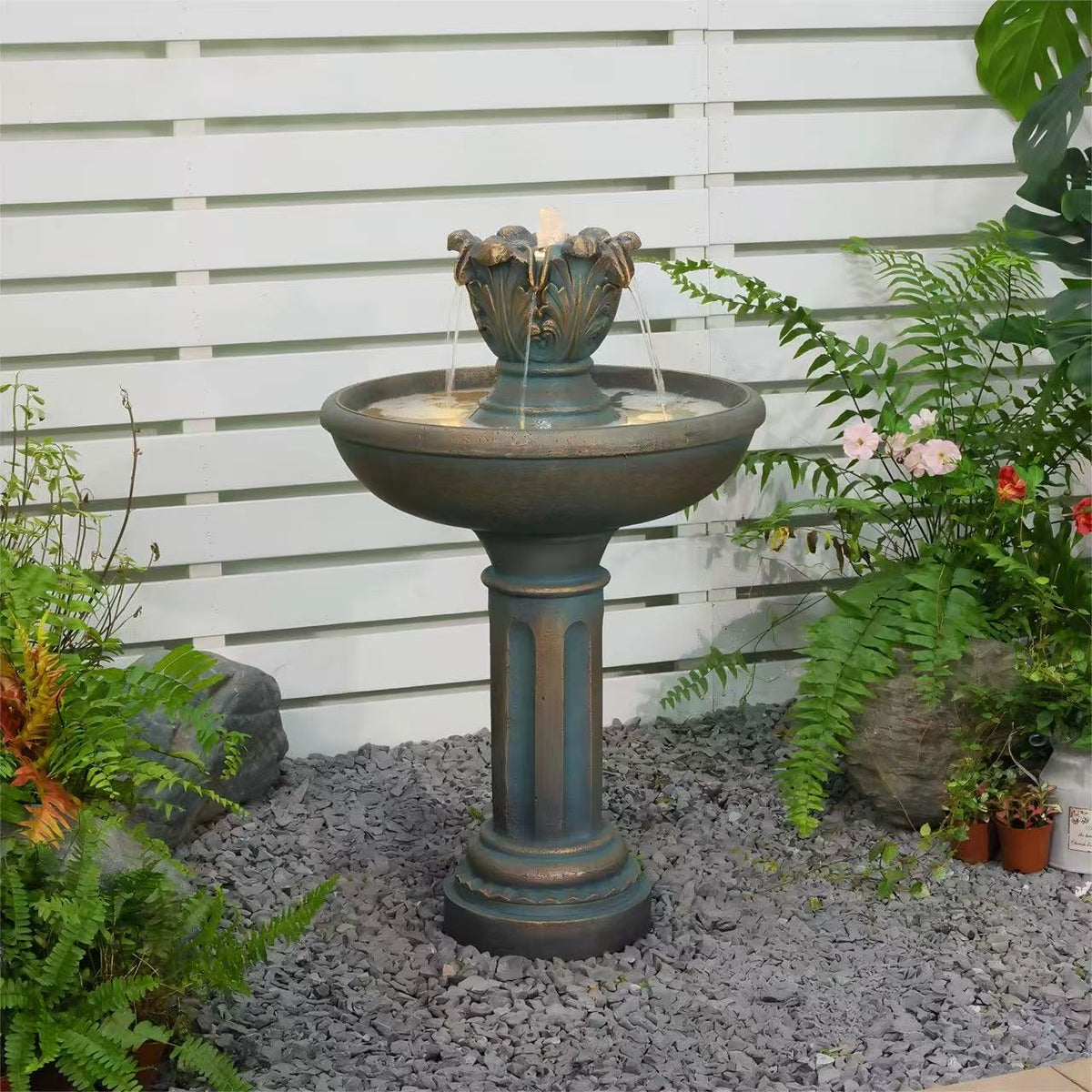 Providencia Small 2-Tier Bird Bath – Bronze Finish, 82cm | Cement & Fibreglass | Fountain Store