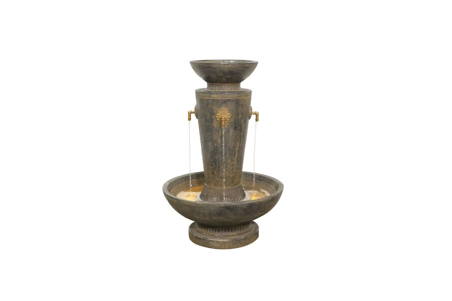 St Kitts 4-Spout Round Fountain Bird Bath – Dark Bronze Brown