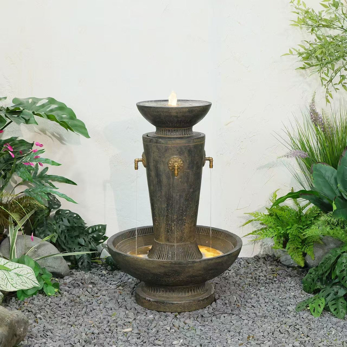 St Kitts 4-Spout Round Fountain Bird Bath – Dark Bronze Brown