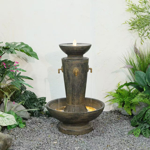 St Kitts 4-Spout Round Fountain Bird Bath – Dark Bronze Brown