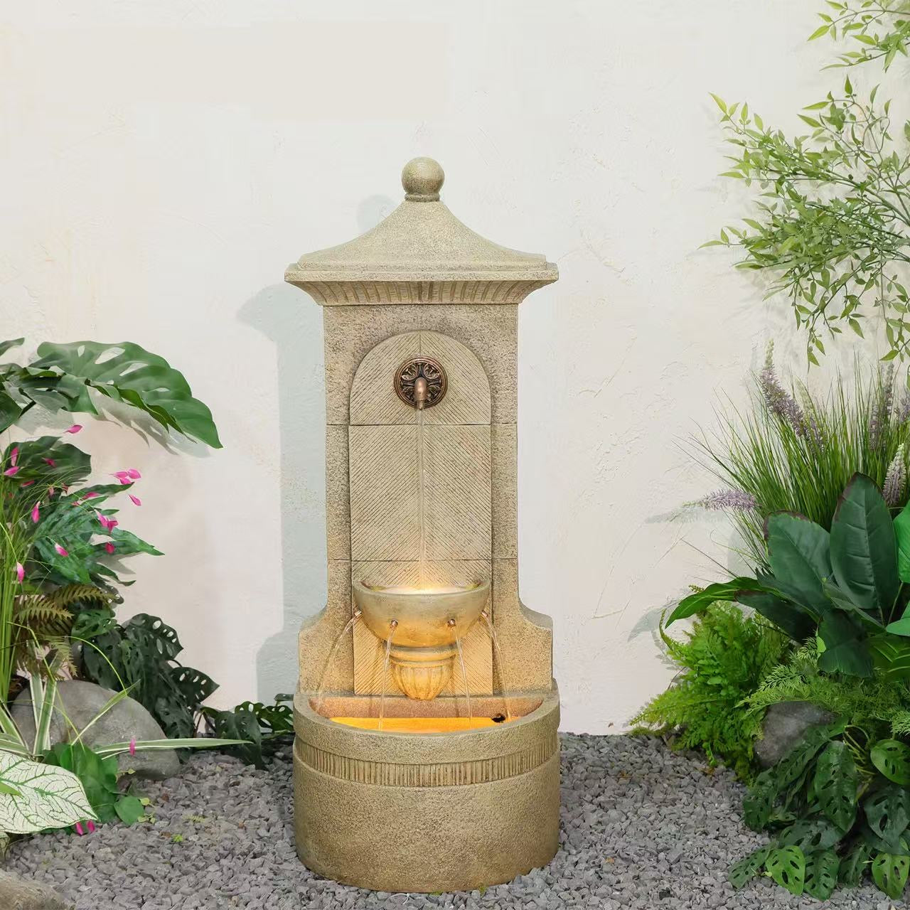 Aruba Classical Beige Tiered Fountain – 4-Stream Cascade