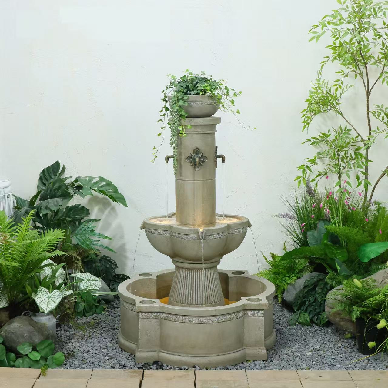Tobago Large Traditional European Fountain Tower with Planter