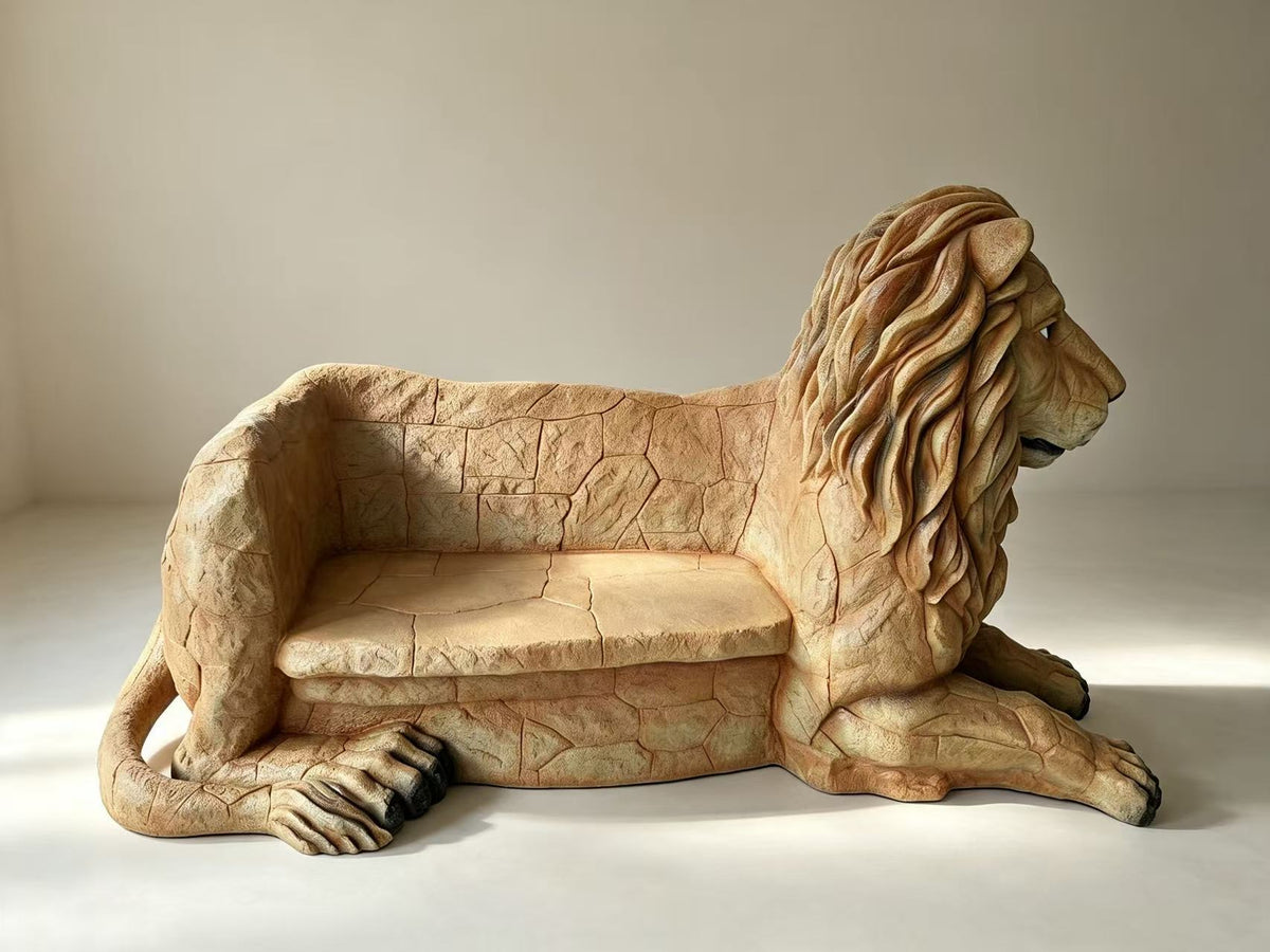 Simba Lion-Shaped Garden Park Bench – Life-Size, Seats 2 | Indoor/Outdoor