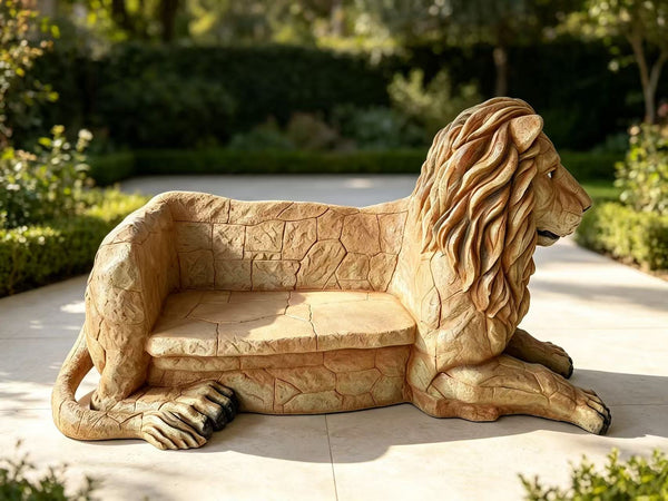 Simba Lion-Shaped Garden Park Bench – Life-Size, Seats 2 | Indoor/Outdoor