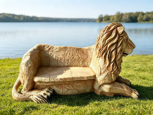 Simba Lion-Shaped Garden Park Bench – Life-Size, Seats 2 | Indoor/Outdoor
