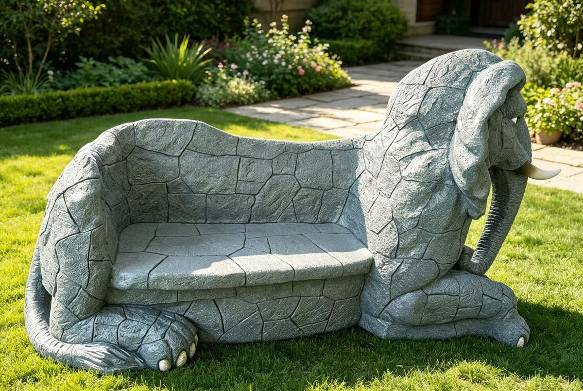 Tranquillo Elephant-Shaped Garden Park Bench – Life-Size Statement Piece