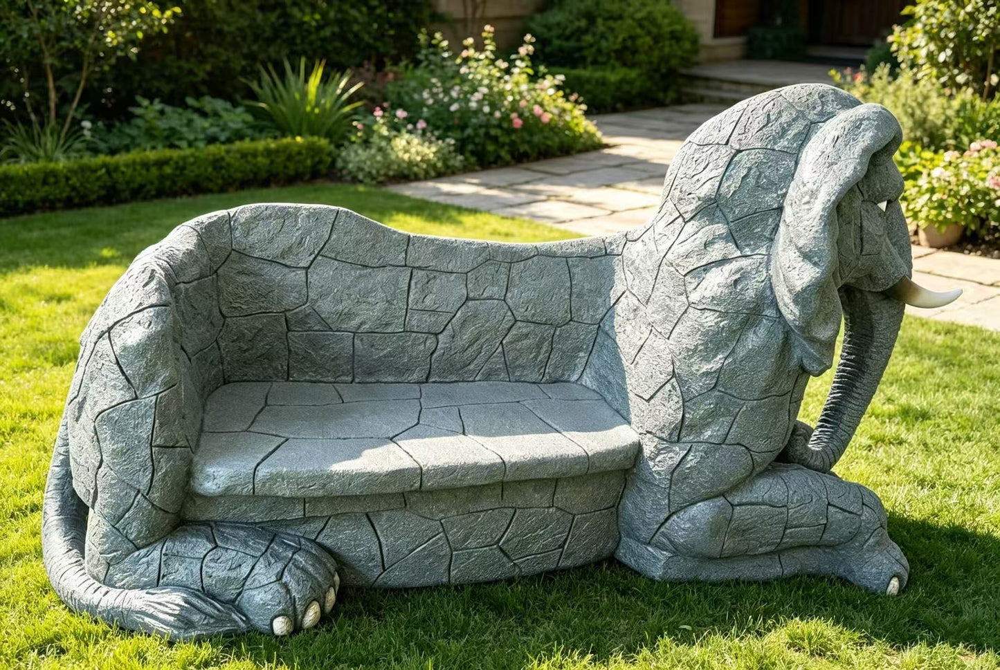 Tranquillo Elephant-Shaped Garden Park Bench – Life-Size Statement Piece