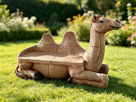 Deserto Camel-Shaped Garden Park Bench – Life-Size, Sandstone & Cement Fibre