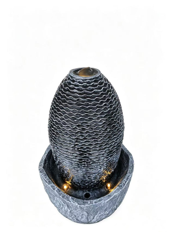 Humpty Egg-Shaped Desktop Fountain – Black & Charcoal Cement Fibreglass with LED Lights