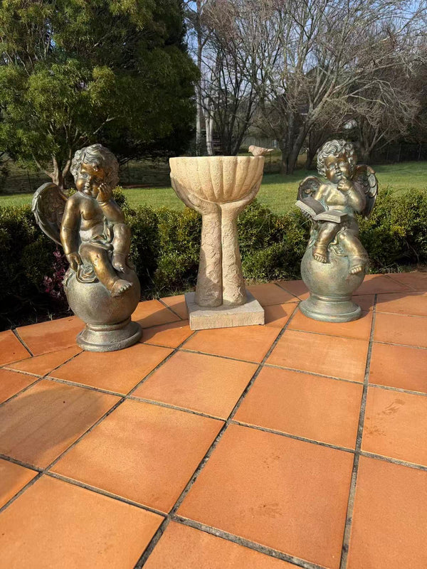 Sussurro Cherub Statue – Bronze, Gold & Blue MGO – Outdoor Garden Feature