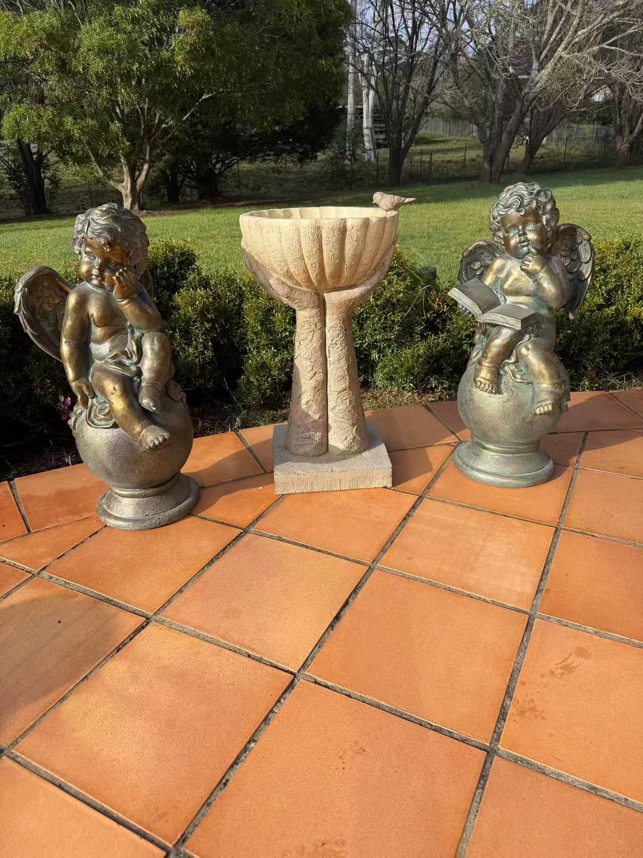 Ascolta Cherub Statue – Bronze, Gold & Blue MGO – Outdoor Garden Feature