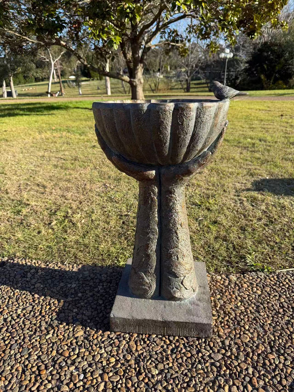 Fierta Birdbath – Hand-Held Scalloped Bowl, Aged Bronze-Verdigris MGO Finish