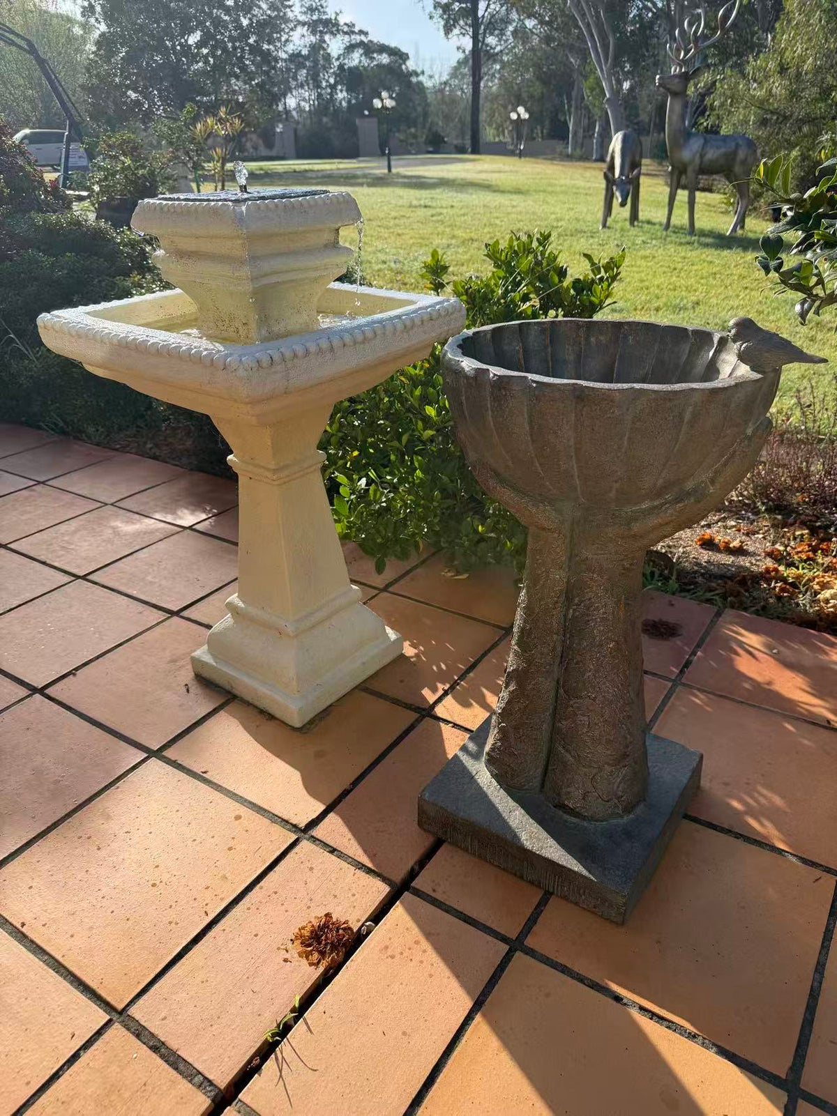 Fierta Birdbath – Hand-Held Scalloped Bowl, Aged Bronze-Verdigris MGO Finish