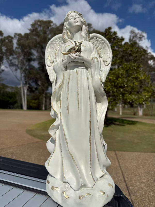 Angelica Angel Statue – Gold Bird Accent, MGO – Garden & Home Decor, 46cm