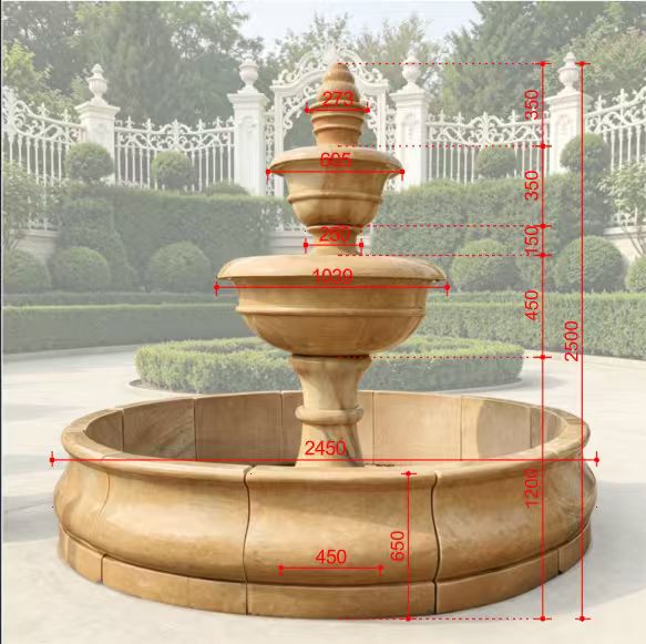 Imperial Cascade Custom 3-Tier Marble Fountain – 2.5m Tall | Masha White, Xinya Yellow or Sunset Red