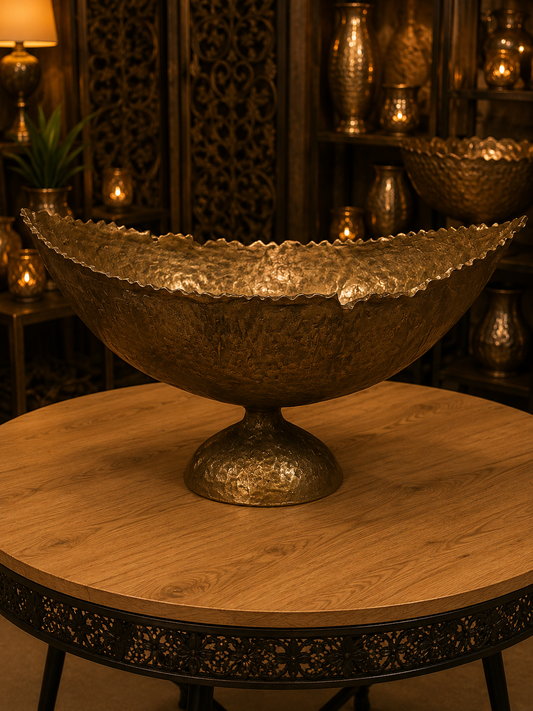 Albacete Vintage Antique Brass Shiny Oval Bowl Metal Vase Lush Collection