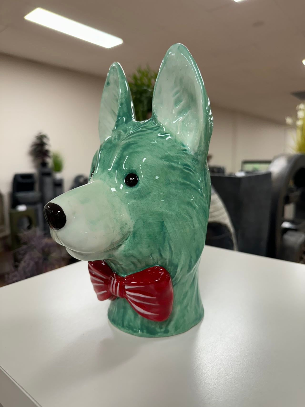 GERMAN SHEPHERD HEAD VASE TURQUOISE DOLOMITE PERFECT GIFT COLLECTORS ITEM