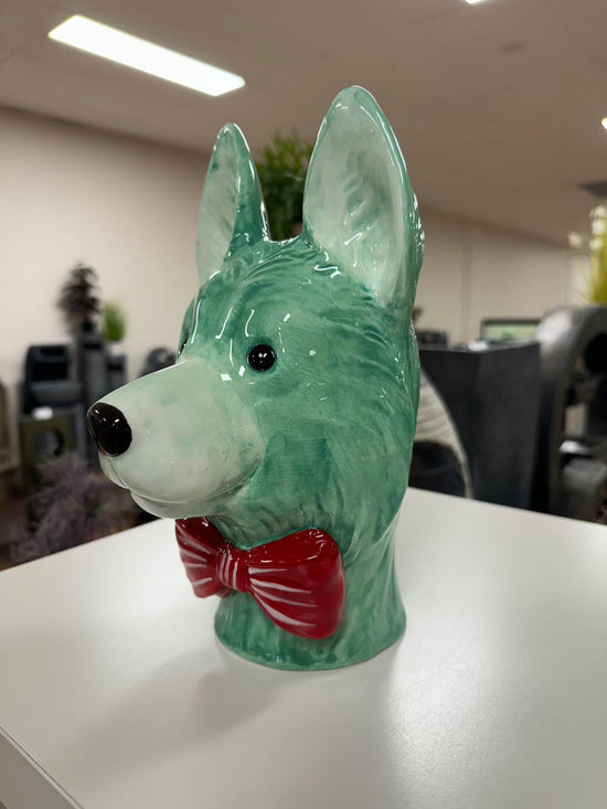 GERMAN SHEPHERD HEAD VASE TURQUOISE DOLOMITE PERFECT GIFT COLLECTORS ITEM