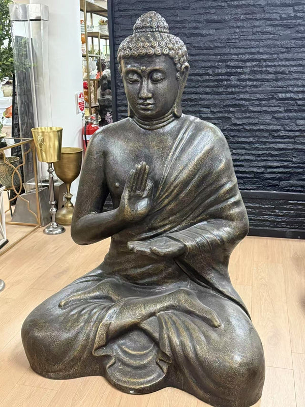 Mercy Buddha Statue Black Gold Cement Fibre Material Outdoor ETA 8 August