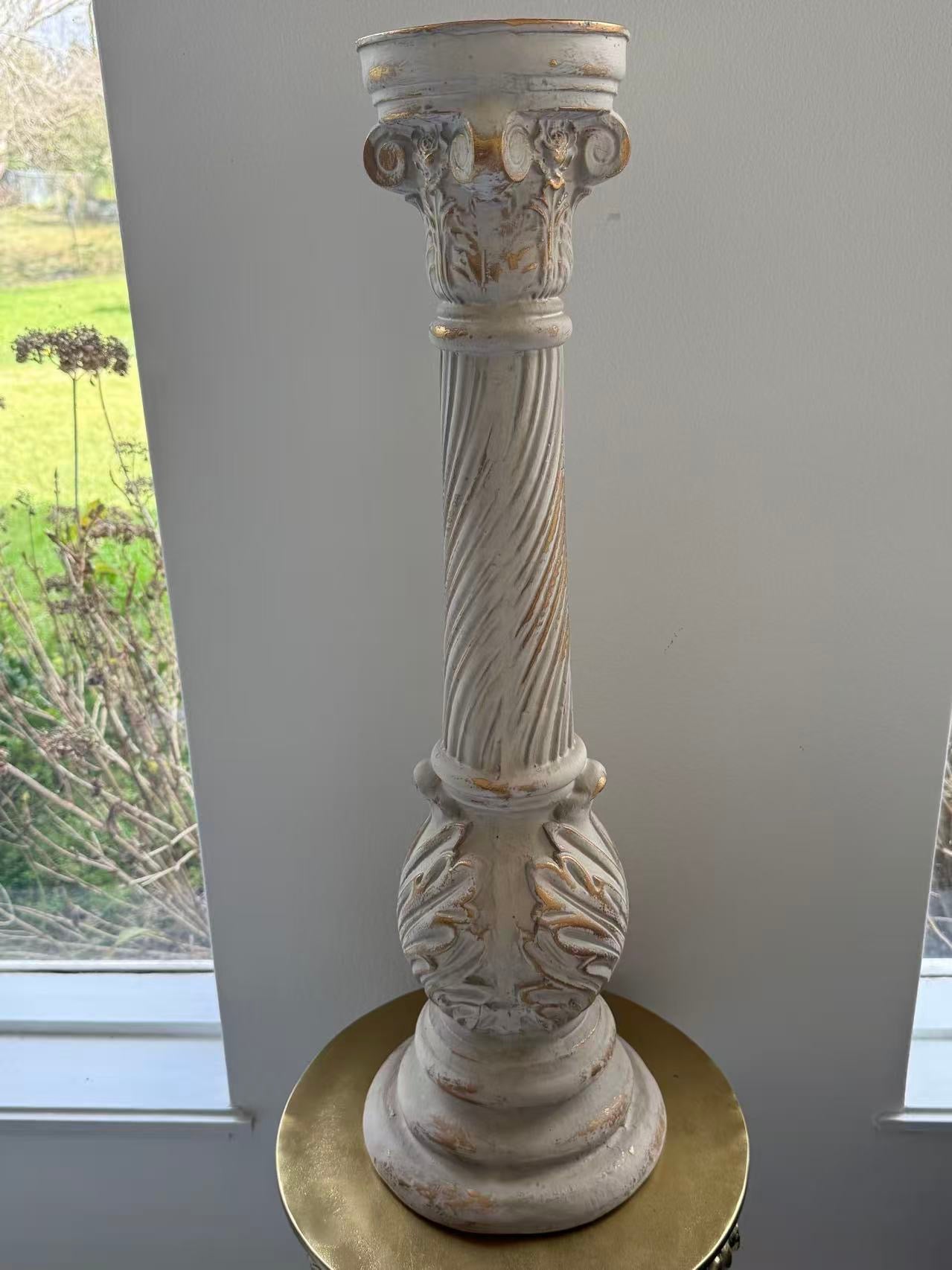 Fiamma Pillar Candle Holder – Antique White & Gold MGO Finish 72cm