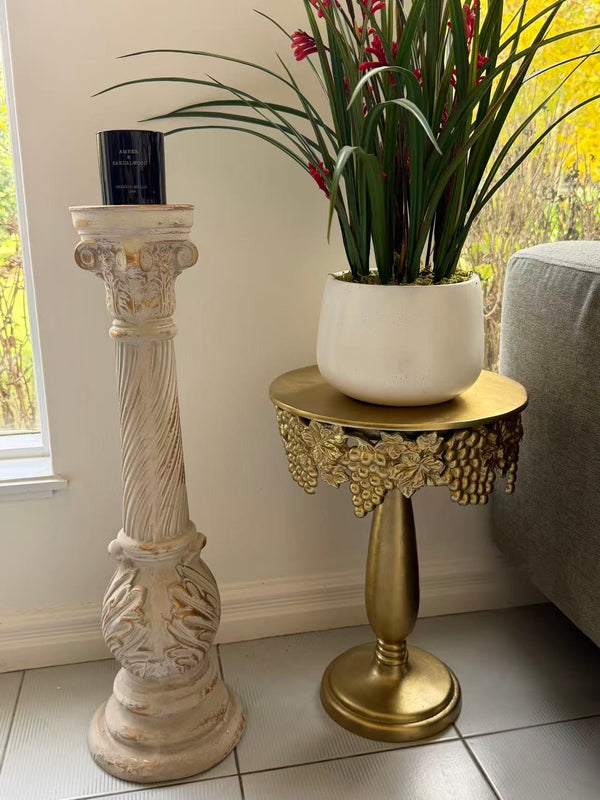 Fiamma Pillar Candle Holder – Antique White & Gold MGO Finish 72cm