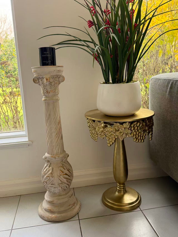 Fiamma Pillar Candle Holder – Antique White & Gold MGO Finish 72cm