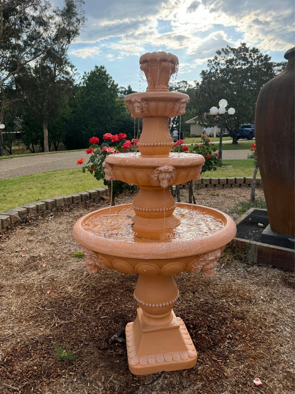 Marbella 4-Tier Water Fountain Lions Terracotta Unique Colour & Design