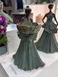Gaby Bronze Gold Leaves Blue Dress