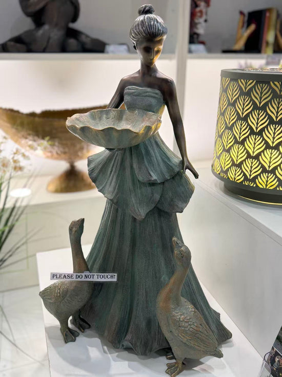 Carmen Bronze Gold Leaves Blue Dress Geese