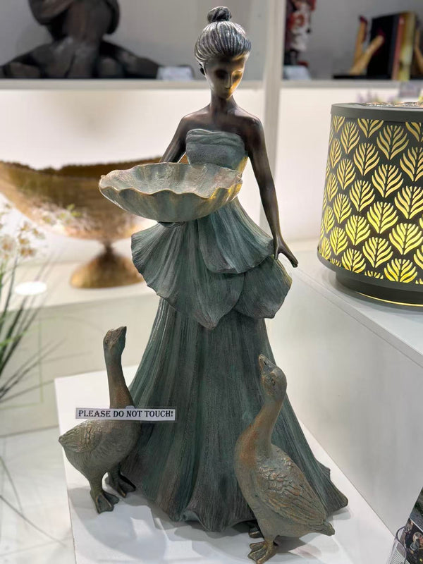 Carmen Bronze Gold Leaves Blue Dress Geese