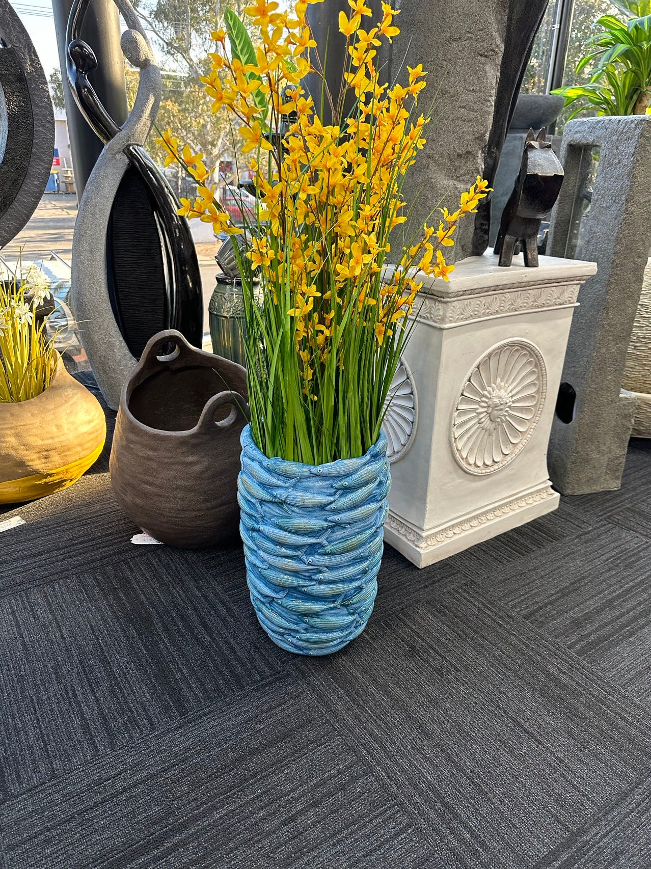 Pescara Light Med Blue School Fish Planter Design Outdoor