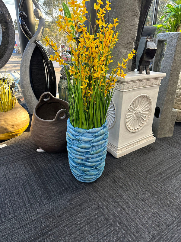 Pescara Light Med Blue School Fish Planter Design Outdoor