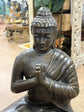 Joy Buddha Statue Black Gold Cement Fibre Material Outdoor