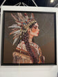 Native American Woman Printed Canvass Tapestry Texture Wall with 3D Jewellery Head Band