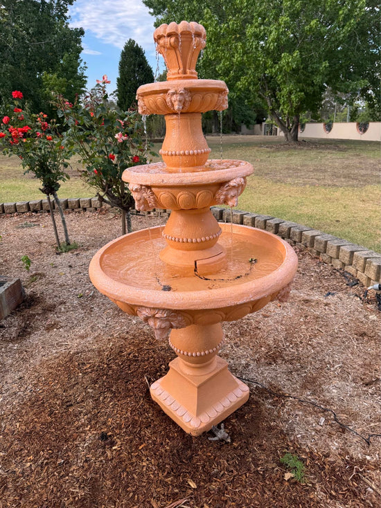 Marbella 4-Tier Water Fountain Lions Terracotta Unique Colour & Design