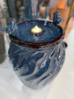Isleta Glazed Ceramic Urn Shaped Blue Fountain with Birds