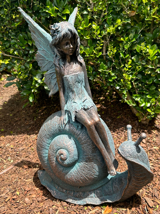 Fairy on Snail Garden Décor Ornament MGO Outdoor Landscaping Statue