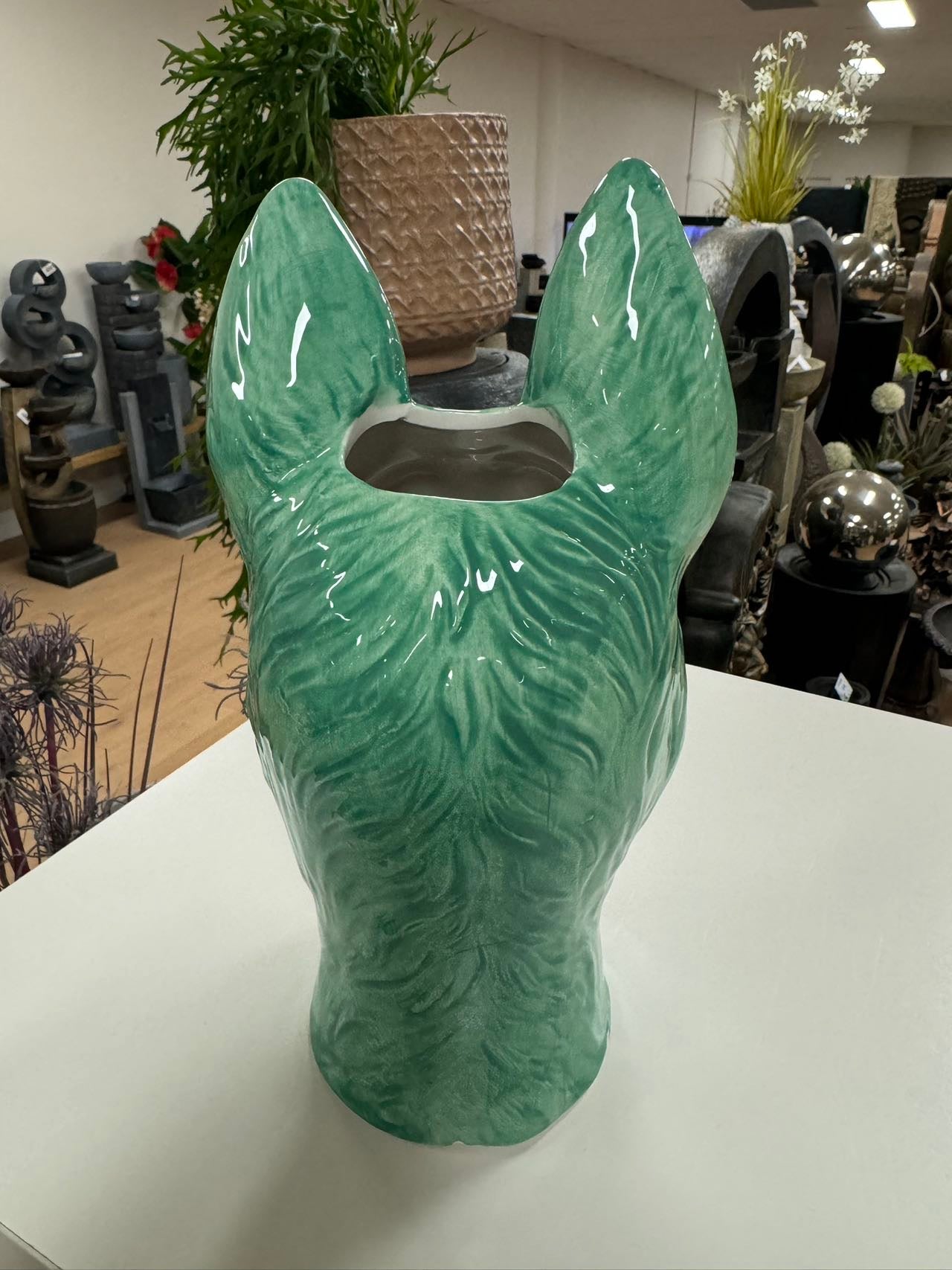 GERMAN SHEPHERD HEAD VASE TURQUOISE DOLOMITE PERFECT GIFT COLLECTORS ITEM