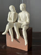 Coppia Couple Sitting On Bench White Colour Clay Artisan Finish