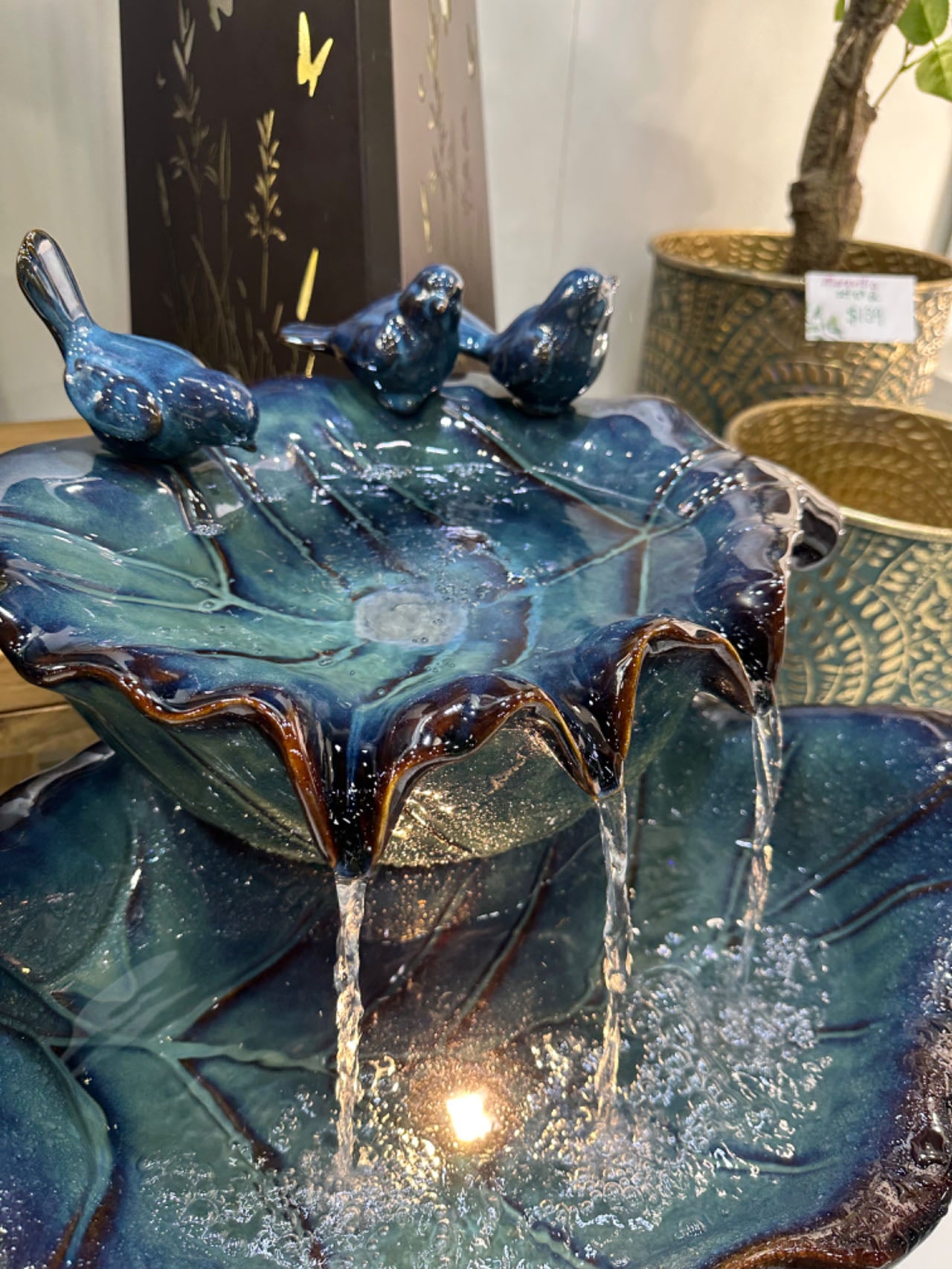 Valladoid Azzuro Blue Ceramic Fountain with Birdies